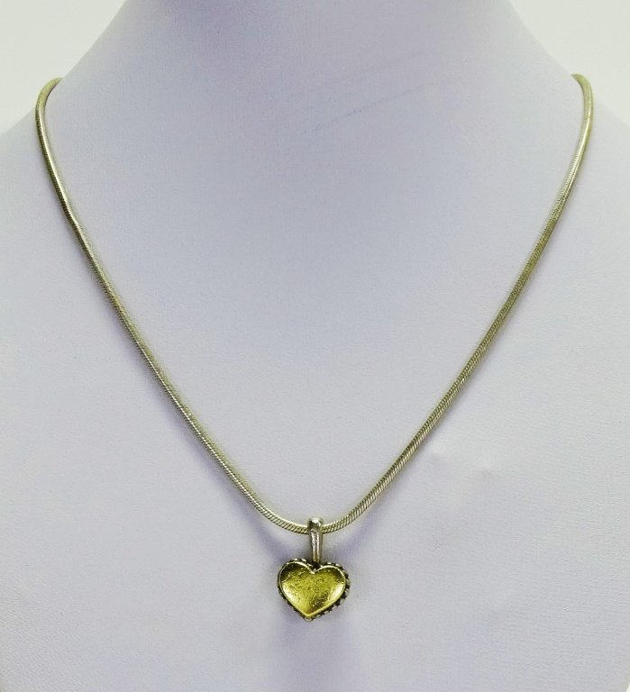 LADIES GOLD & SILVER HEART PENDANT NECKLACE (1 of 4)