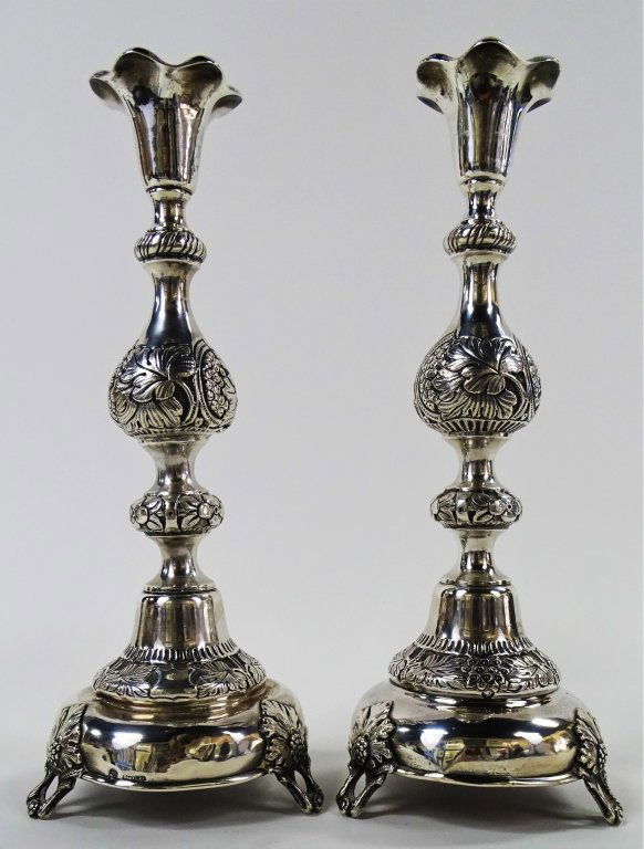 PAIR L. SZKARLAD RUSSIAN SILVER CANDLESTICKS (1 of 4)
