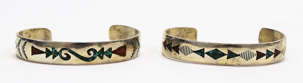 2 NAVAJO SILVER INALID STONE CUFF BRACELETS (1 of 3)