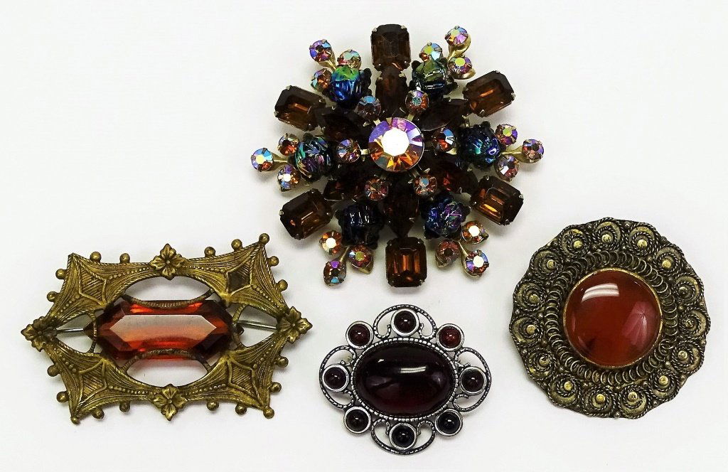 4PC LOT VINTAGE STERLING BACKED COSTUME JEWELRY (1 of 2)