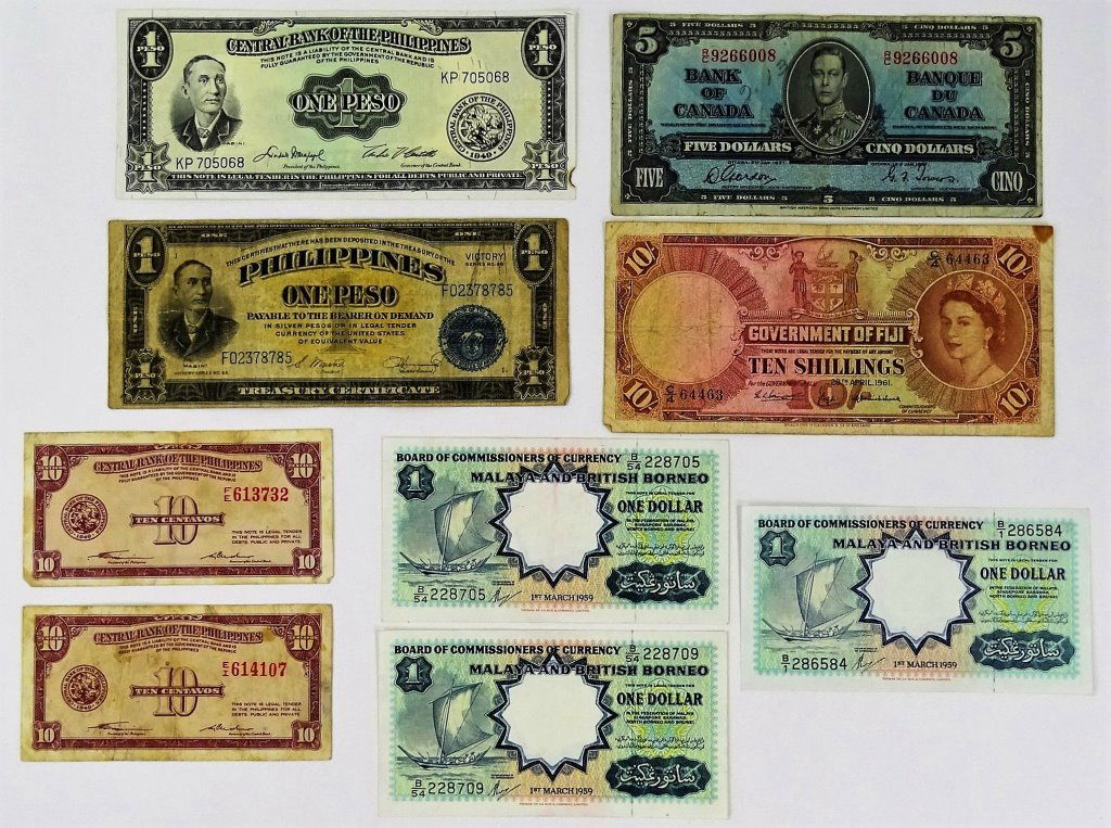 9PC LOT VINTAGE FOREIGN CURRENCY BILLS (1 of 2)