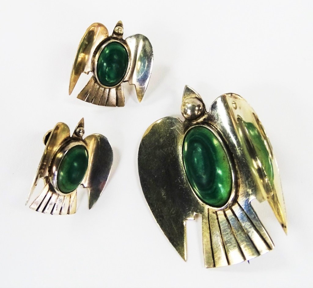 3PC MEXICAN STERLING & MALACHITE JEWELRY SUITE (1 of 3)