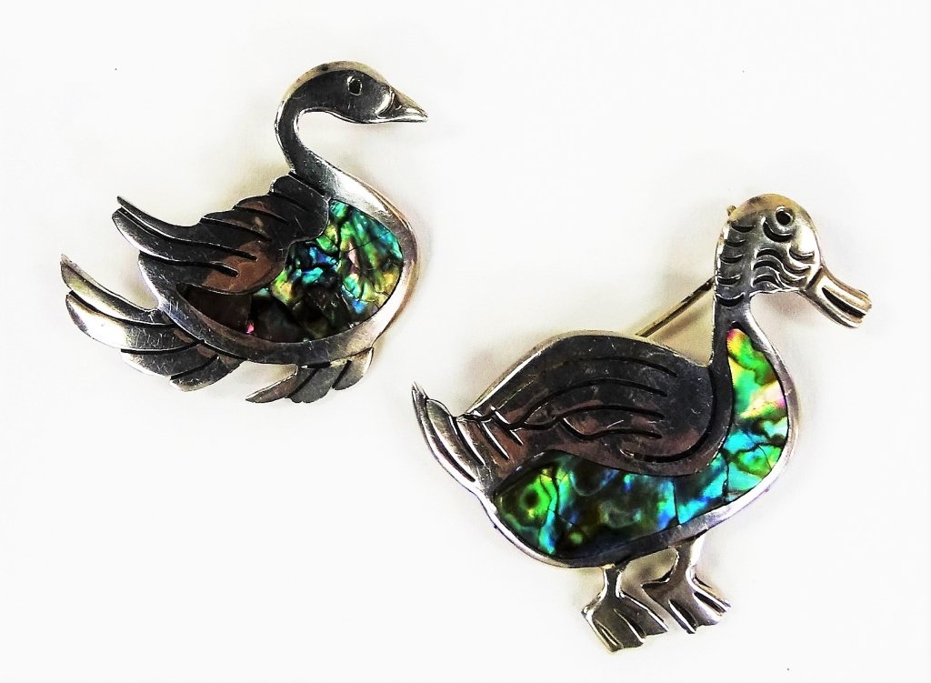 TWO MEXICAN STERLING SILVER FIGURAL BIRD PINS (1 of 2)