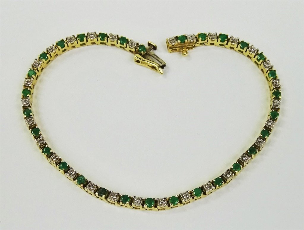 LADIES 14KT YG EMERALD & DIAMOND TENNIS BRACELET (1 of 4)