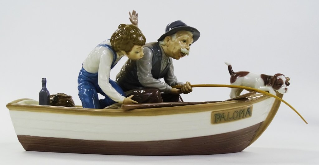 LLADRO 'FISHING WITH GRAMPS' #5215 PORCELAIN GROUP (1 of 3)
