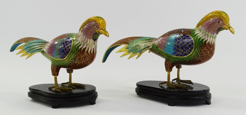 PAIR OF MID CENTURY CHINESE CLOISONNE BIRD FIGURES (1 of 4)