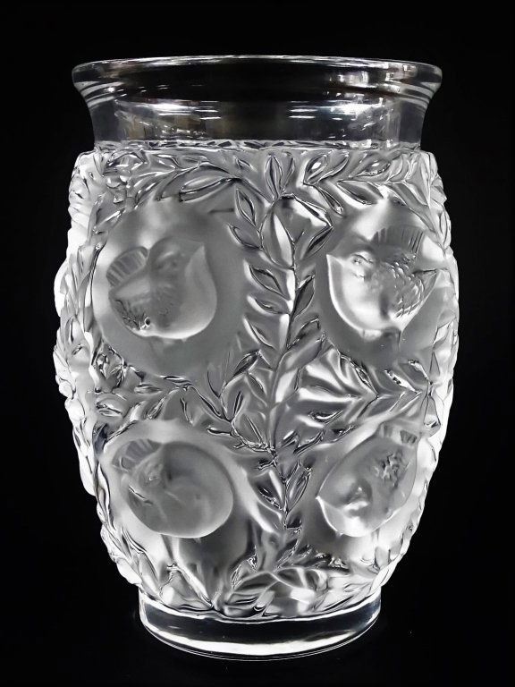 LALIQUE FRANCE MOLDED CRYSTAL 'BAGATELLE' VASE (1 of 3)