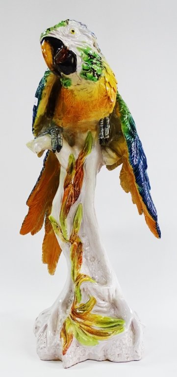 LARGE ITALIAN PORCELAIN PARROT SCULPTURE (1 of 5)
