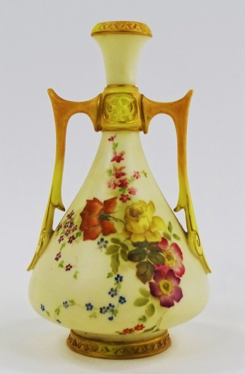 ROYAL WORCESTER HP PORCELAIN DOUBLE HANDLE VASE (1 of 4)