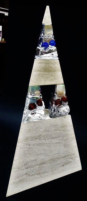 CHRIS THORNTON GRANITE & GLASS PYRAMID SCULPTURE (1 of 4)