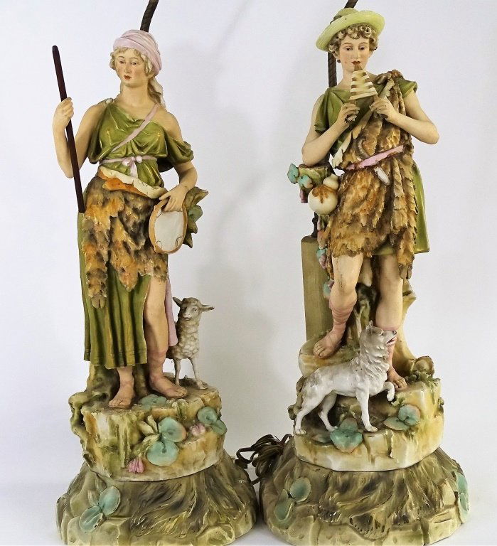 PAIR CONTINENTAL FIGURAL PORCELAIN LAMPS (1 of 4)