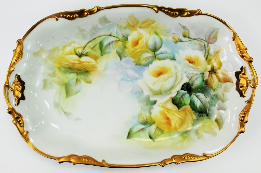 EXQUISITE ANTIQUE HAND PAINTED LIMOGES ROSES TRAY (1 of 4)