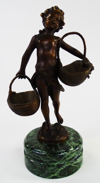 FRENCH BRONZE FIGURE OF CHILD CARRYING BASKETS (1 of 3)