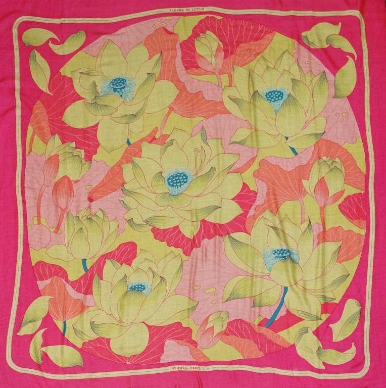 VTG HERMES 'FLEUR DE LOTUS' CASHMERE SILK SCARF (1 of 3)