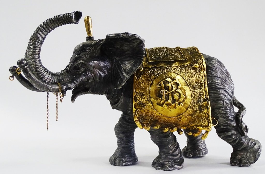 HEAVY CHINESE ELEPHANT TRUNK UP FOR GOOD LUCK: Heavy Chinese elephant statue with its trunk up for good luck very nice in detail. Marked to bottom of foot second edition. Measures approx 9" tall x 14' wide. Will not ship can refer local shippers.