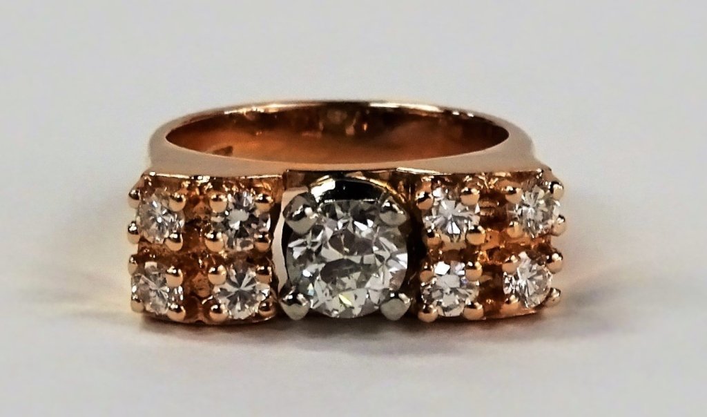 LADIES RETRO 14KT ROSE GOLD DIAMOND RING (1 of 5)