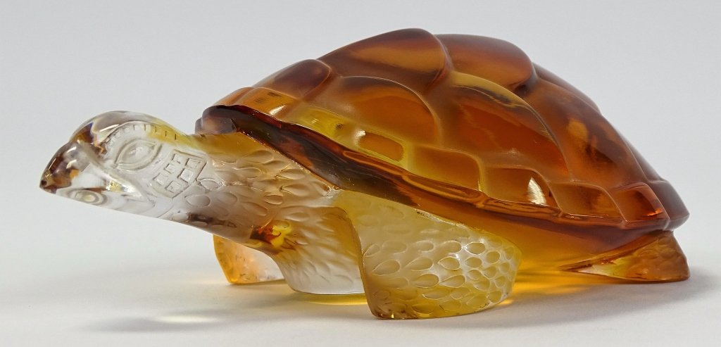 LALIQUE FRENCH CRYSTAL AMBER TURTLE PAPERWEIGHT (1 of 8)
