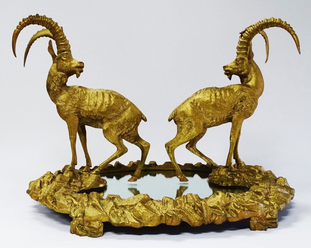 ANTIQUE DORE BRONZE MIRRORED GOAT PLATEAU (1 of 2)