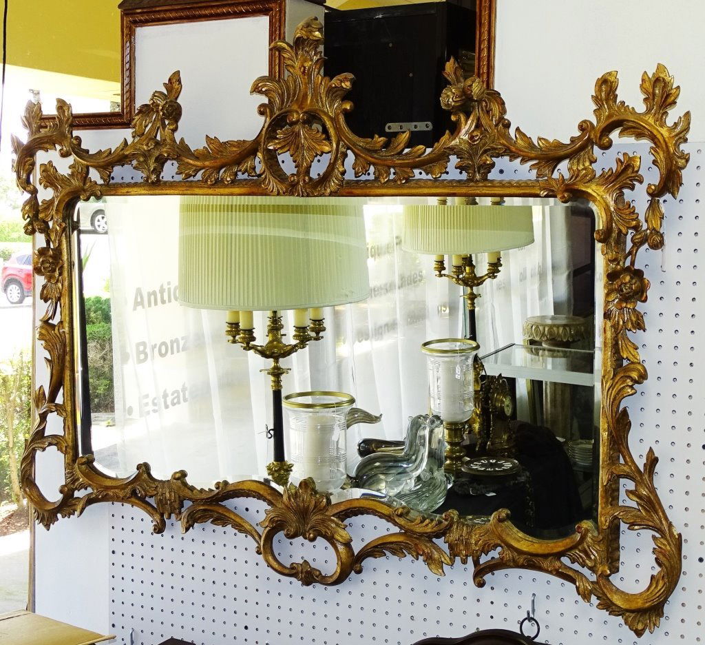 MONUMENTAL FRENCH GILT CARVED ROCCOCO WALL MIRROR (1 of 1)