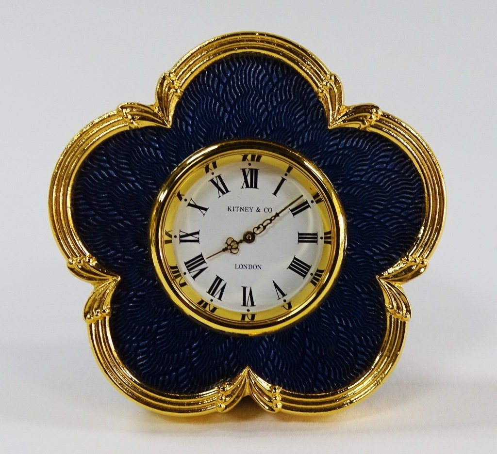 KITNEY & CO. ENAMELED BRASS TABLE CLOCK (1 of 4)