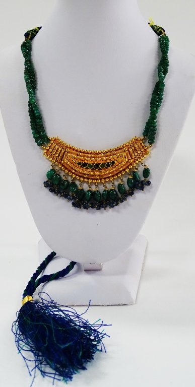 22KT YG EMERALD & SAPPHIRE FLAPPER STYLE NECKLACE (1 of 4)