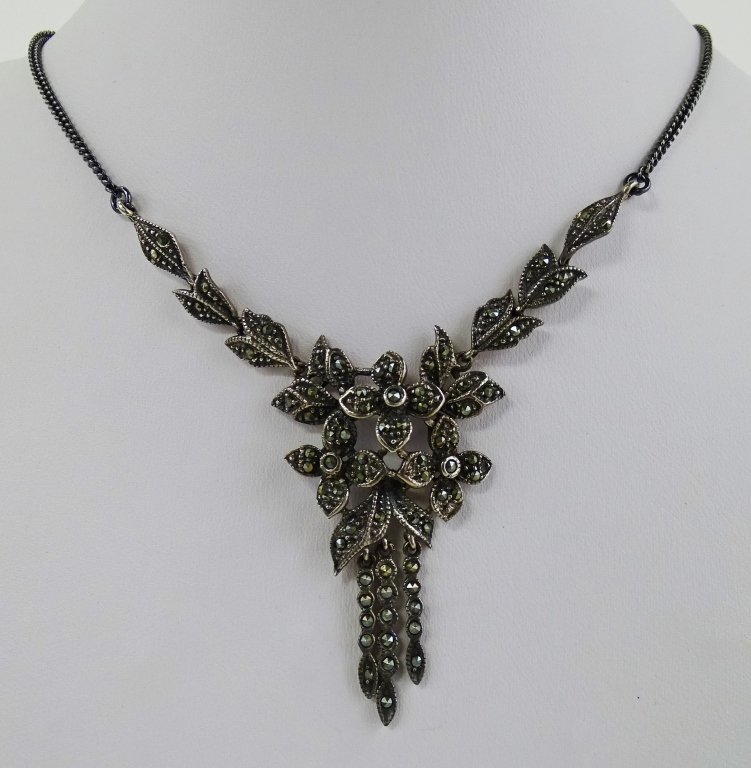 VICTORIAN HANDSET MARCASITE & STERLING NECKLACE (1 of 4)