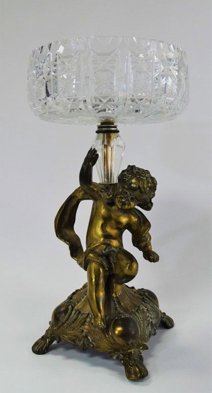 ANTIQUE CONTINENTAL BRASS & CUT GLASS CENTERPIECE (1 of 2)