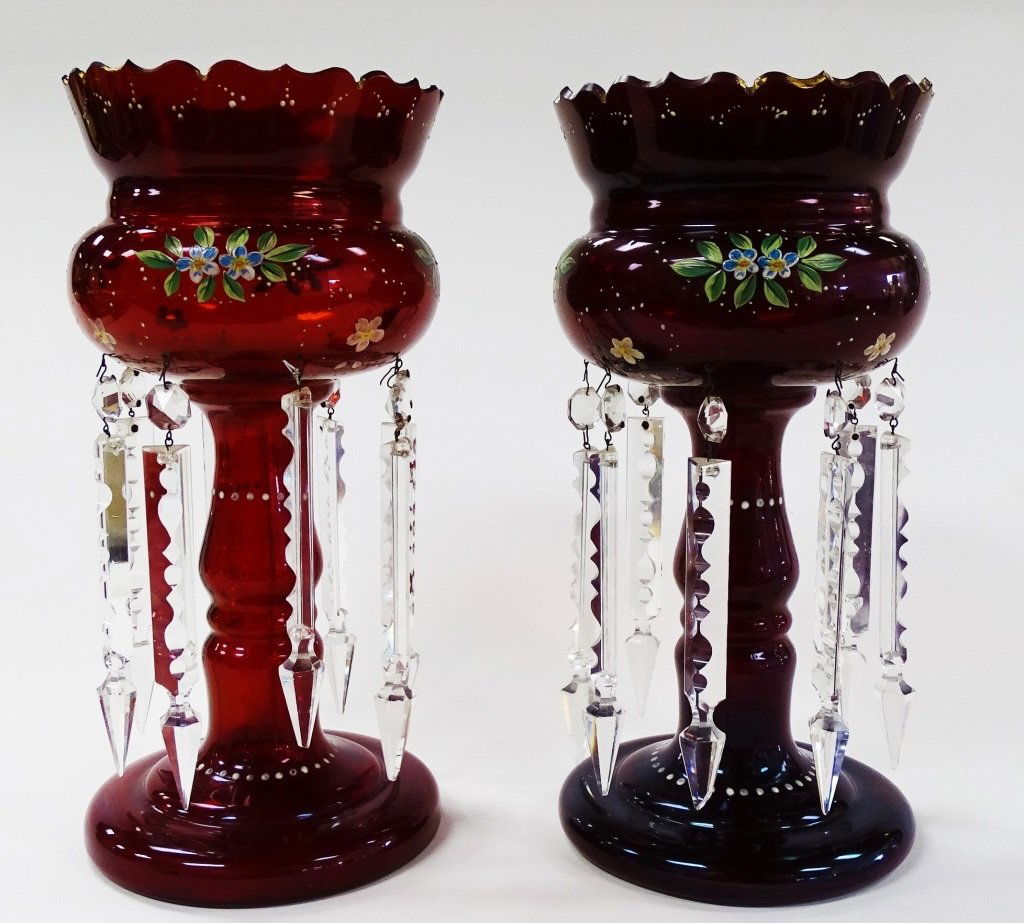 PAIR OF ANTIQUE CRANBERRY LUSTRES (1 of 3)
