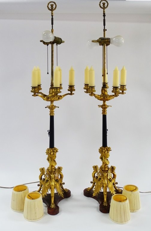 PR FRENCH EMPIRE PARCEL GILT CANDELABRA LAMPS (1 of 4)