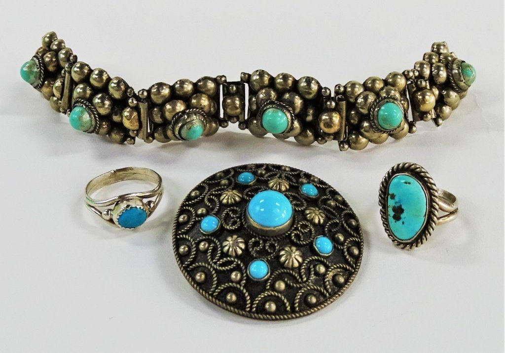 4PC VINTAGE STERLING & TURQUOISE JEWELRY SUITE (1 of 2)