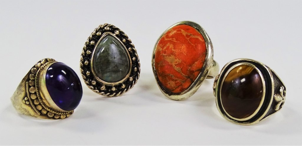 LOT OF 4 STERLING & SEMI-PRECIOUS STONE RINGS (1 of 2)