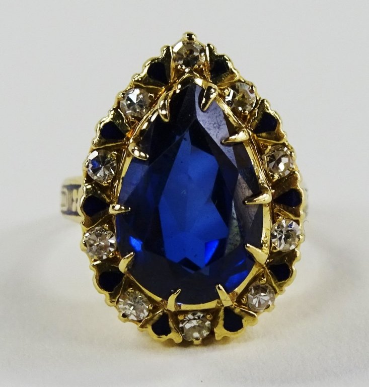 LADIES 14KT YELLOW GOLD SAPPHIRE & DIAMOND RING (1 of 4)