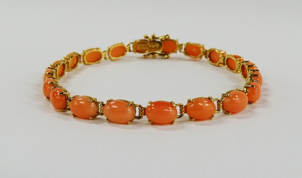 14KT YG & ANGEL SKIN CORAL TENNIS BRACELET (1 of 3)