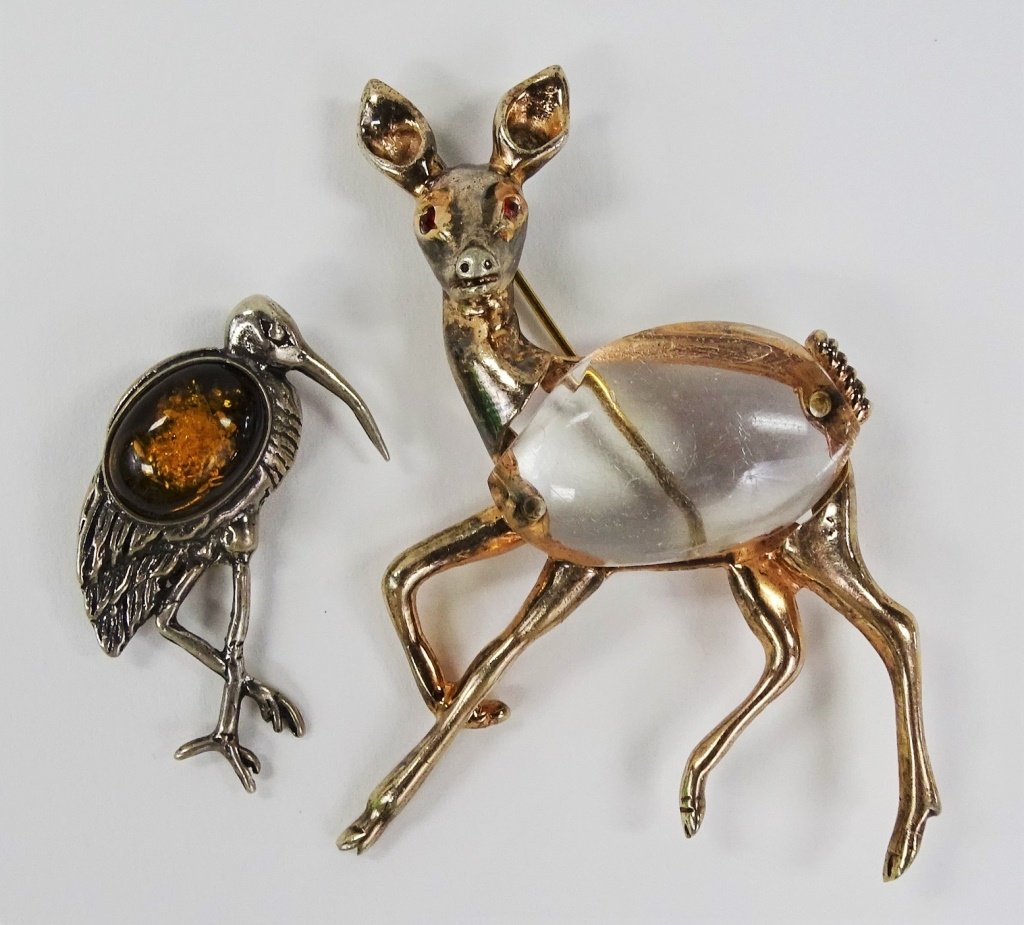 PAIR OF STERLING SILVER FIGURAL ANIMAL PINS (1 of 1)