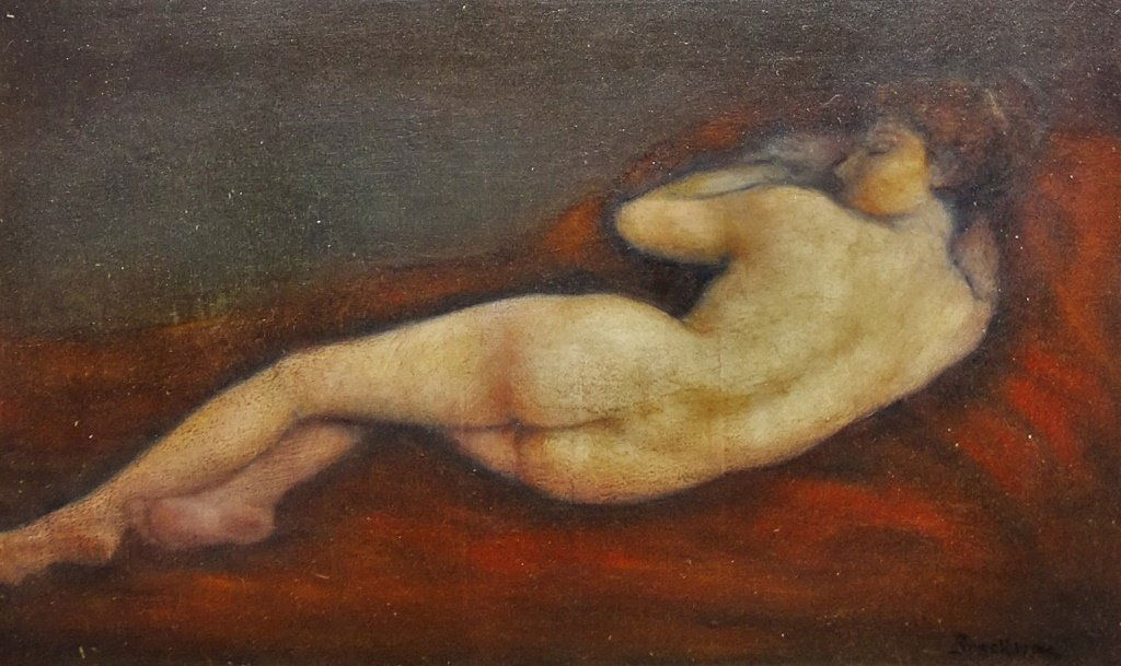 ROBERT BRACKMAN(1898 - 1980) NUDE OIL ON CANVAS: Robert Brackman was active/lived in New York, Connecticut. Robert Brackman is known for figure-nude, portrait and still life painting. Oil on canvas of a nude woman signed bottom right . Measures appr