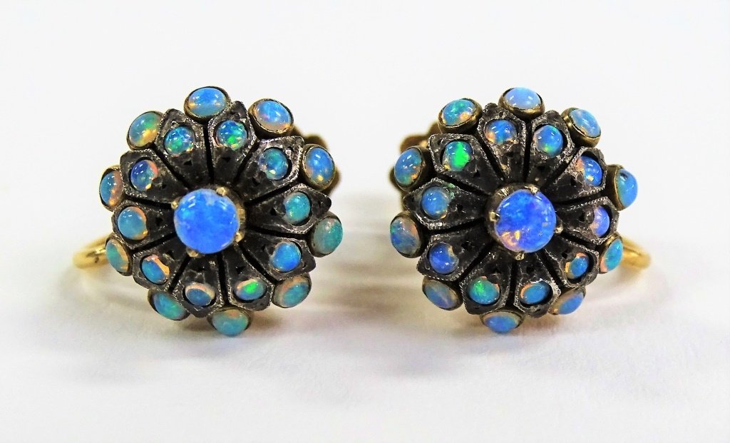 PR LADIES DECO 14KT YELLOW GOLD FIRE OPAL EARRINGS (1 of 3)