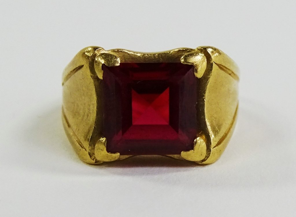 MENS VINTAGE 14KT YG RUBELLITE TOURMALINE RING (1 of 4)