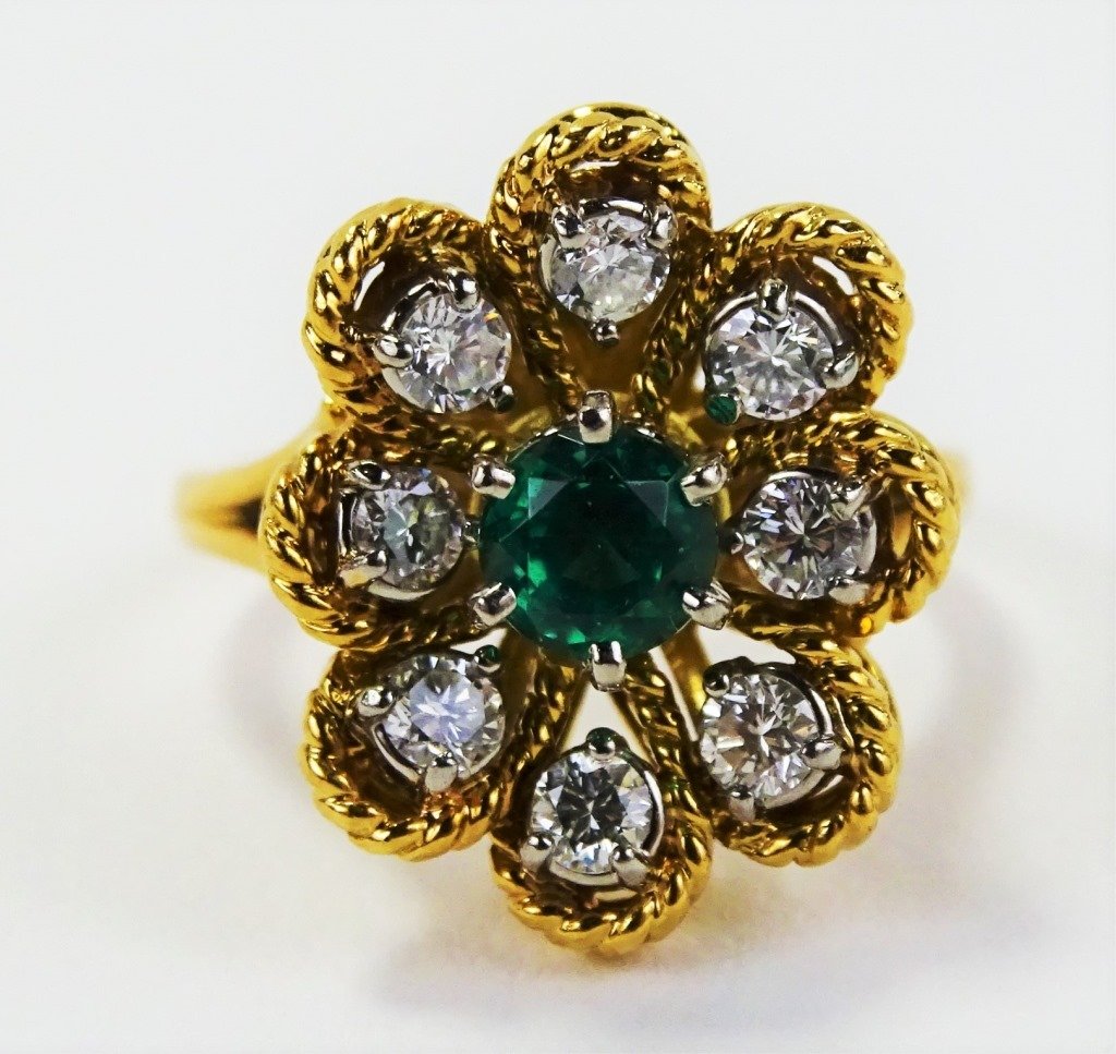 JABEL 18KT Y GOLD DIAMOND & EMERALD LADIES RING (1 of 3)