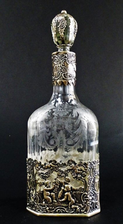 ANTIQUE ETCHED GLASS & STERLING OVERLAY BOTTLE (1 of 4)