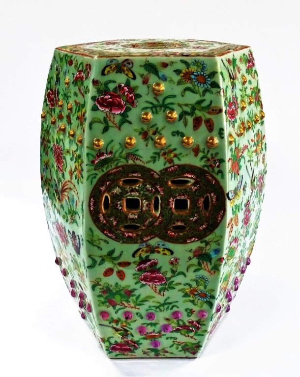 CHINESE QING CELADON ROSE MEDALLION GARDEN SEAT (1 of 6)