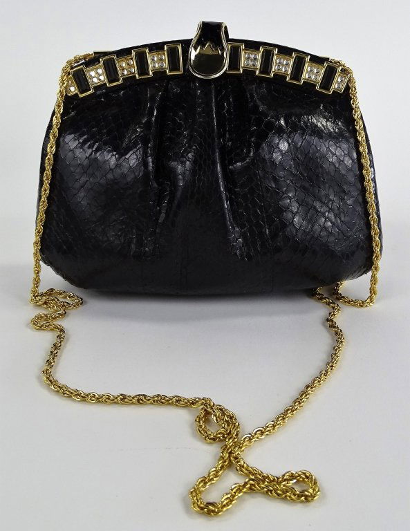 JUDITH LEIBER VINTAGE BLACK SNAKESKIN HANDBAG (1 of 5)