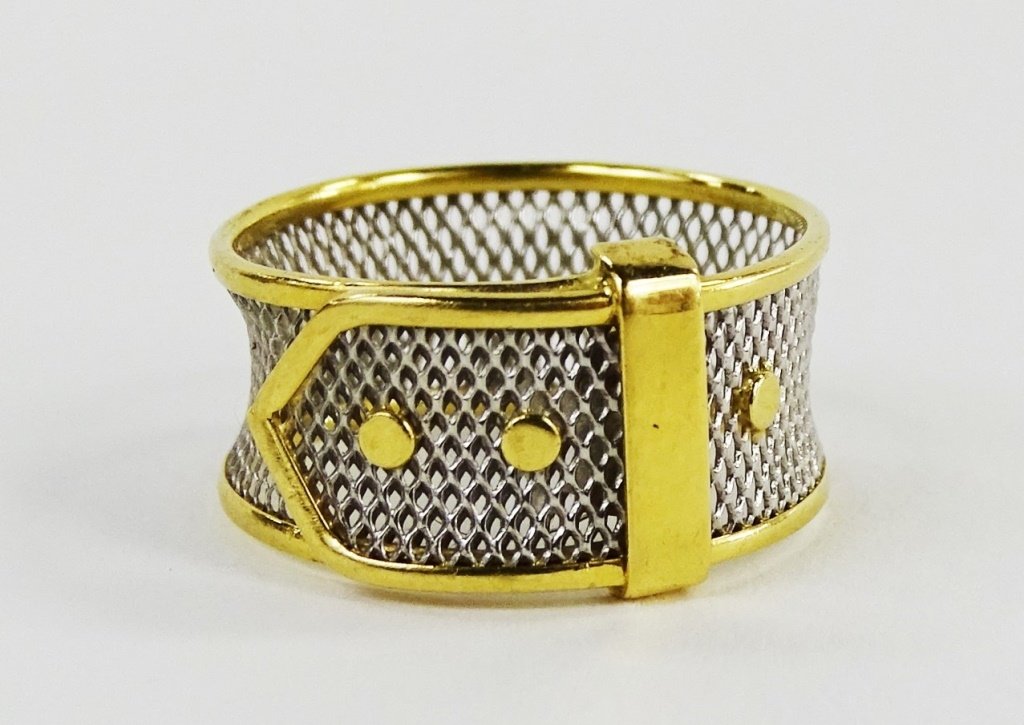 LADIES RETRO ITALIAN 18KT GOLD & PLATINUM BELT RING (1 of 4)