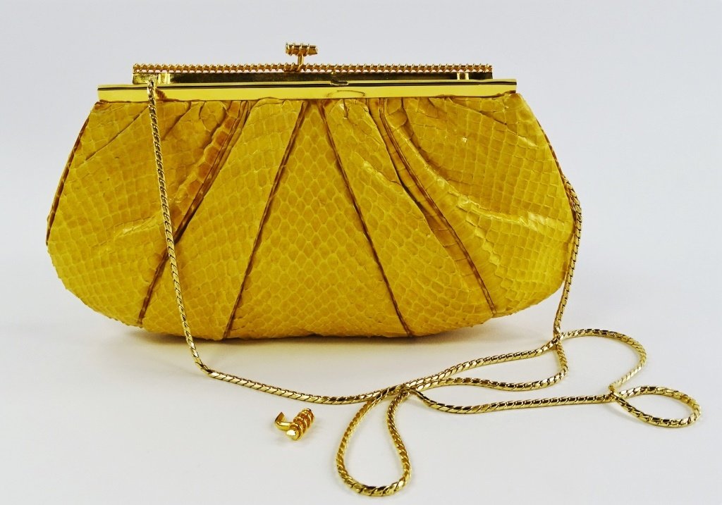 JUDITH LEIBER YELLOW SNAKESKIN CLUTCH HANDBAG (1 of 3)