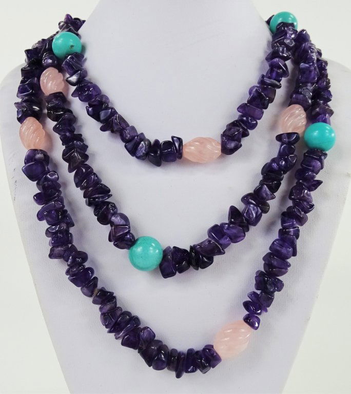 RETRO 26" NATURAL AMETHYST STONE BEAD NECKLACE (1 of 4)