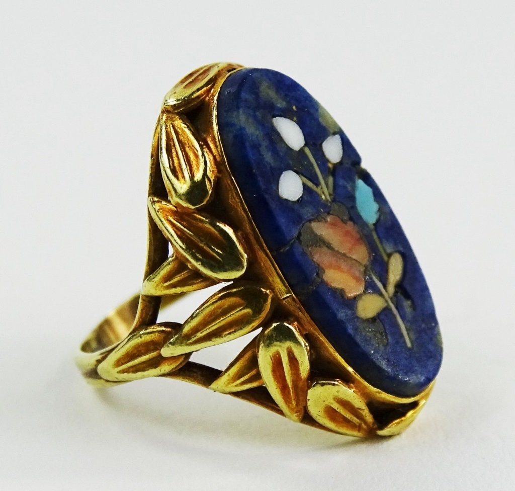 LADIES ANTIQUE 14KT YELLOW GOLD PIETRA DURA RING (1 of 3)