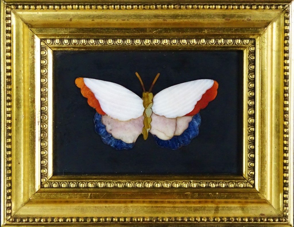 SMALL FRAMED PIETRA DURA OF A BUTTERFLY PLAQUE (1 of 2)