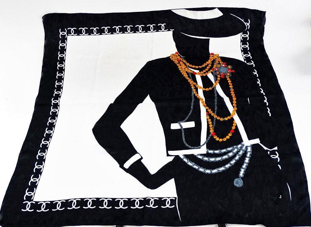 VINTAGE CHANEL PARIS SILK SCARF W/PEARLS & JEWELS (1 of 3)
