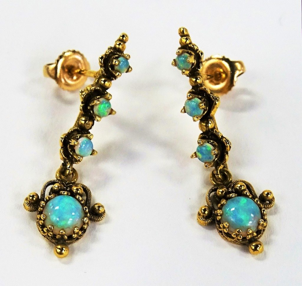 PR LADIES VICTORIAN STYLE 14KT YG OPAL EARRINGS (1 of 4)