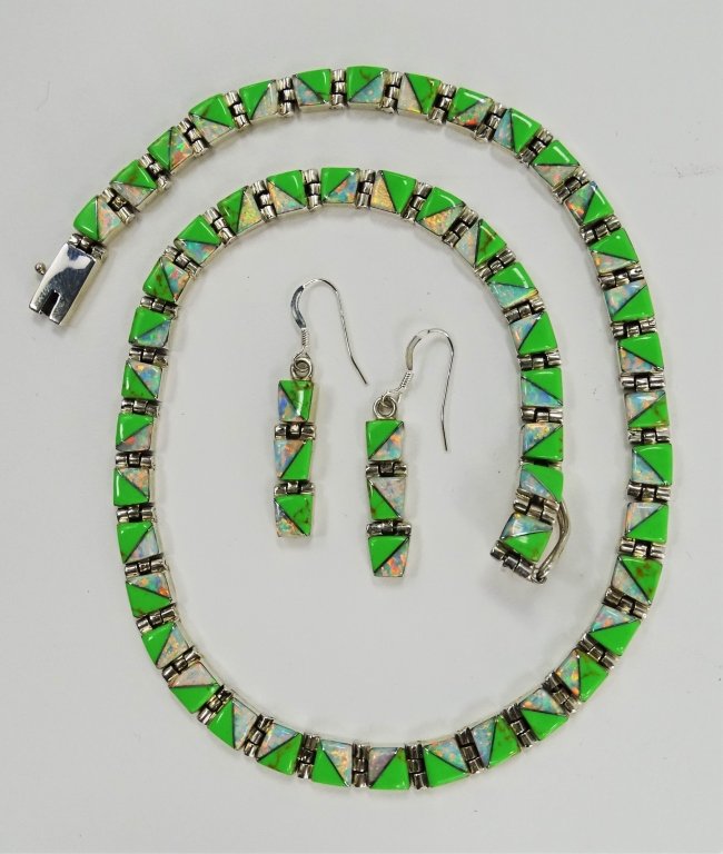 3PC NAVAJO OPAL & STONE INLAY STERLING LINK SUITE (1 of 5)