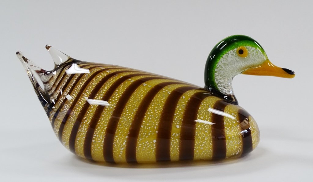LARGE GLASS MURANO DUCK SIGNED AGGOTI (1 of 5)